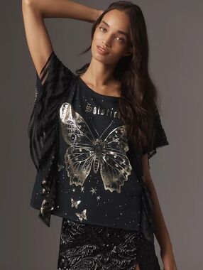 Anthrologie Pilcro Golden Hour Tee Women’s Large Black Whimsigoth Grunge